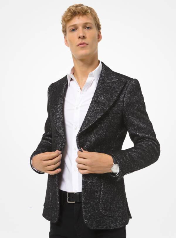 Panske Blejzre Michael Kors Metallic Herringbone Wool-Blend Čierne - Oblecenie Michael Kors Vypredaj | ACWPJ-6897